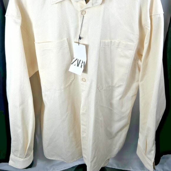 NWT - Zara - Men’s Relaxed Fit Shirt Cream Ivory - Size Large - Picture 5 of 5